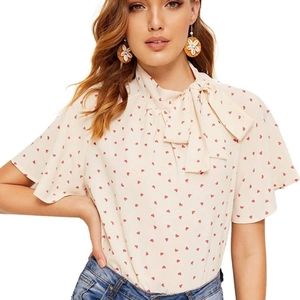 SheIn Women's Casual Side Bow Tie Neck Short Sleev